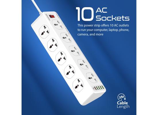 Promate PowerMatrix-3M 10AC Socket Space Efficient Power Strip